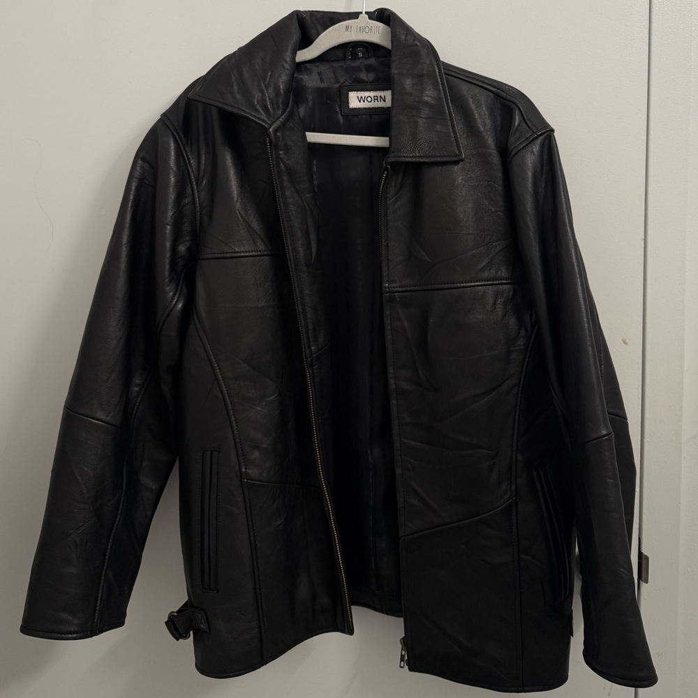 Women's Black Leather Jacket by Worn Vintage